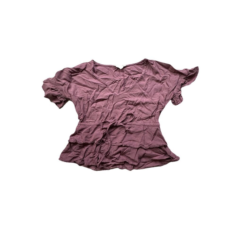 Sim And Sam‎ Mauve Short Sleeve Blouse w/Tied Waist & Ruffled Bottom XS